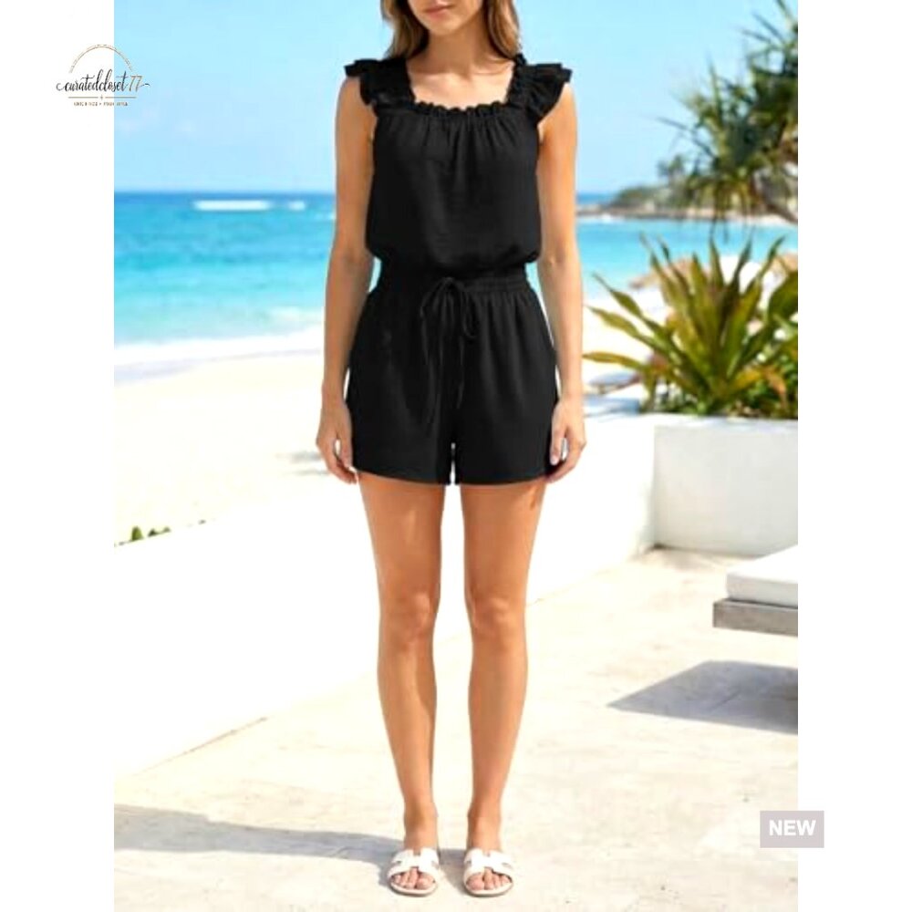 Large Polyester Romper Ruffle Sleeves Square Neck… - image 5